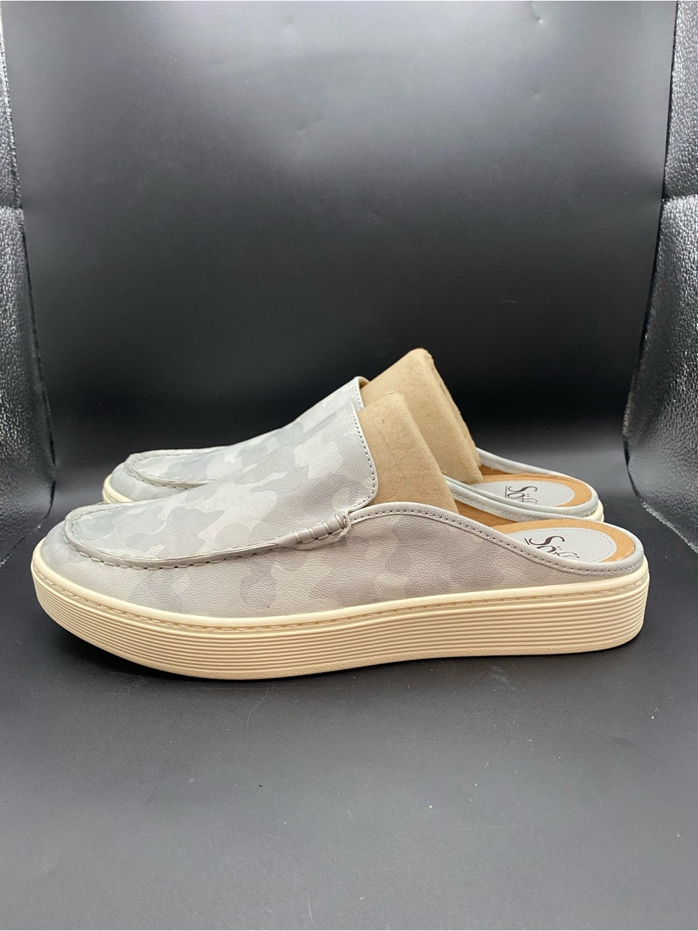 Sofft Womens Somers Mules Slip On Shoes Leather Gray White Camouflage Size 10 M